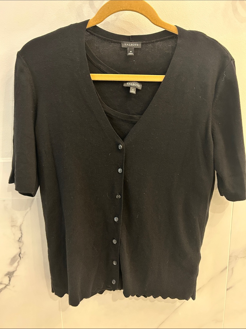 Talbots Black V‑Neck Short Sleeve Button Cardigan and tank